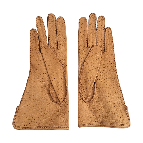 Leather Gloves with Perforated Detail - Picture 4 of 4